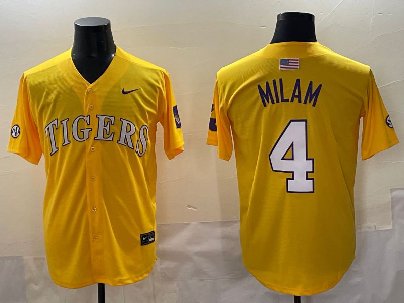 Men 2025 LSU Tigers #4 Milam Yellow Nike Joint Name Nike NCAA Jersey style 1->oklahoma city thunder->NBA Jersey